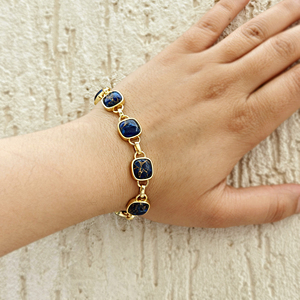 New arrival fashion jewelry mohave blue sapphire copper turquoise <b>bracelet</b> 18k gold plated cushion shape <b>gemstone</b> link <b>bracelets</b> - Product Image 1