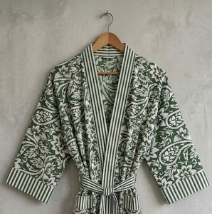 <b>Women</b> Lightweight Cotton Kimono <b>Robe</b> Floral Print Lounge <b>Robe</b> Boho Style Bathrobe with Belt - Product Image 5