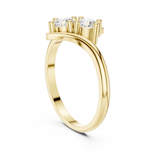 Custom Yellow Gold <b>Two</b> <b>Stone</b> Diamond Open <b>Ring</b> for Women Minimalist Bypass Promise Engagement Fine Jewelry - Product Image 2