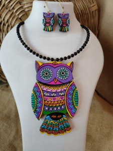 Handmade Terracotta Owl Necklace <b>Set</b> Earrings | Colorful Ethnic Wedding Jewelry <b>Set</b> | Trendy Boho Tribal Fashion Women's - Product Image 1