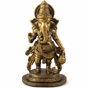 Statue en métal de Lord Ganesha finition laiton antique, statue religieuse hindoue en laiton de Ganesha, décoration pour temple domestique - Product Image 1