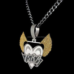 Los Letter Wings Two Tone Hip Hop Handset VVS Moissanite Pass Diamond Test Iced Out Colgante de plata personalizado para estilo rapero - Product Image 3