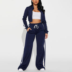 Ensemble de survêtement décontracté pour femme, collection automne, tenue deux pièces tendance, veste courte zippée, pantalon large en molleton respirant Exoro - Product Image 1