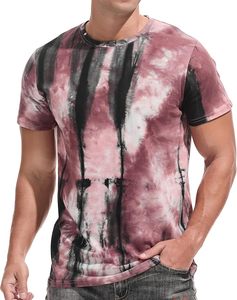 Men's <b>Tie</b>-Dye Short Sleeve O-Neck T-Shirt Regular Fit Casual <b>Knitted</b> Patterned Top - Product Image 1