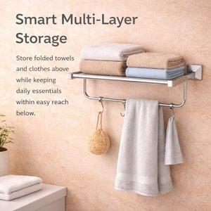 Porte-serviettes pour salle de bain, 24 pouces de large, en acier inoxydable de qualité supérieure, avec crochets, pour la maison et les accessoires de salle de bain - Product Image 3