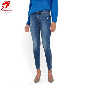 Custom Design Slim Fit <b>Jeans</b> <b>Women</b> Flexible Cotton Blend Mid Rise Waist Zip <b>Fly</b> Functional Pockets Stylish Fitted - Product Image 1