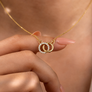Collar de Lujo con Colgante de Doble Círculo para Mujer, Chapado en Oro, con Diamantes de Moissanita Entrelazados, Joyería de Moda, Elegante Regalo para Fiesta - Product Image 1