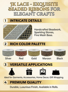 Ribete de encaje bordado de lujo con pedrería multicolor y bordes de cristal con trabajo manual pesado para vestido de novia y sari al por mayor - Product Image 6