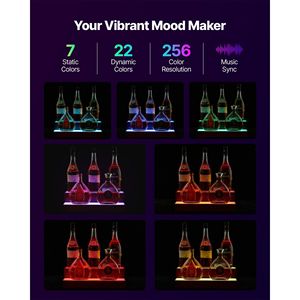 2-Tier 16 pollici LED illuminato acrilico + legno Whiskey Rack USB illuminato Home Bar scaffale RF telecomando App di controllo 7 bevande statiche - Product Image 3