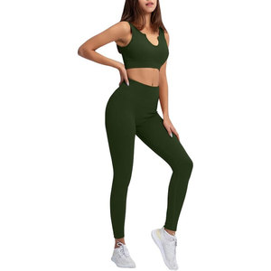 OEM Customized Solid Color Sports Bra Yoga set Piece Set High Waist Gym Leggings for Women for fitnesswear workout apparel - Product Image 1