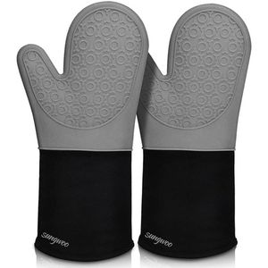 Guanti da forno extra lunghi in silicone con fodera trapuntata e impugnatura antiscivolo, resistenti al calore, per barbecue e cottura. - Product Image 1