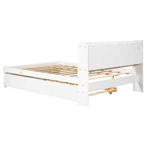 Letto Matrimoniale Bianco con Letto Estraibile e Libreria, Pezzo di Arredamento Multifunzionale - Product Image 2