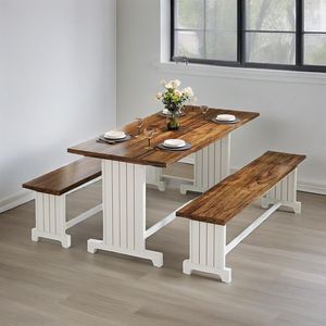 Set da Pranzo Contemporaneo in Stile Fattoria con Tavolo e 2 Panche Pieghevoli, Mobili da Cucina in Legno per Appartamenti - Product Image 1