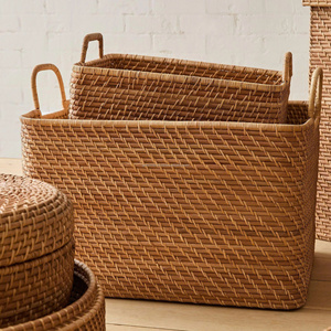 Handmade Eco-Friendly Rattan Storage <b>Baskets</b>-Multifunction Bathroom & Home Use Laundry <b>Baskets</b> 33x33x33cm - Product Image 2