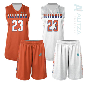 Ensemble de maillot de basket-ball ALITZA Illinois, débardeur sans manches à col en V avec short, impression sublimée, évacuation de l'humidité, unisexe, adulte - Product Image 1