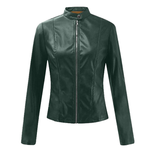 Liquidación 2025: Chaqueta Corta de Piel de Vacuno y Lana para Mujer, Estilo Moto, Ajustada, Ligera, para Motocicleta, Teñido Liso - Product Image 1