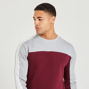 Pull en tricot à col rond et manches raglan pour homme, couleur bordeaux gris, style décontracté d'automne, coupe classique - Product Image 2