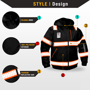 Visibility Enhanced Safety <b>Jacket</b> Reflective Striping High Contrast Multi Colors Durable Twill Fabric Construction <b>Worker</b> Gear - Product Image 3