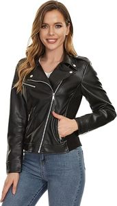 Chaqueta de Motociclista para Mujer, Negra, de Cuero Genuino de Oveja, Acolchada, Resistente al Viento, Corte Ajustado, con Cierre, Estilo Casual, para Otoño - Product Image 5