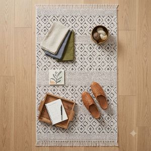 Alfombra de Algodón Tejida a Mano, Diseño Geométrico Moderno con Patrón de Diamantes, Estilo Boho, para Sala de Estar, Dormitorio, Hotel, Decoración del Hogar, OEM - Product Image 6