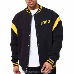 Oversized Letterman Crew <b>Neck</b> Full Button Nylon Varsity Jacket Custom Patch Embroidery Logo Boxy Fit Patchwork Collarless - Product Image 5