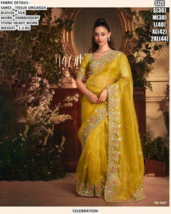 Sari de Boda Artístico de Organza con Flujo Artístico, Sin Arrugas y que Absorbe la Humedad - Product Image 4