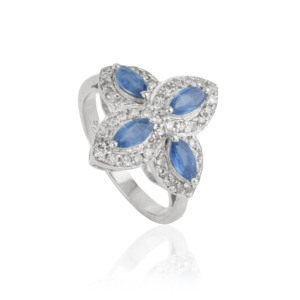 Belle bague en argent sterling 925 avec saphir bleu naturel et diamant, motif trèfle à quatre feuilles, pour femme, idéale pour les occasions spéciales. - Product Image 3