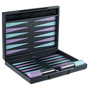 Jeu de backgammon de luxe portable en cuir bleu, jeu de voyage avec serrure à combinaison et accessoires, ensemble de jeu de backgammon en cuir - Product Image 2