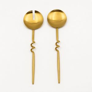 ชุดช้อนส้อมสลัดสีทอง ด้ามจับโลหะลายเกลียว ดีไซน์หรูหรา อุปกรณ์ครัว - Product Image 3