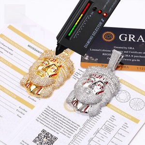 Pendentif Lion en Diamant de Synthèse Certifié, Argent 925, Léger, Tête de Lion Sertie de Diamants, Bijou de Luxe pour Homme - Product Image 6