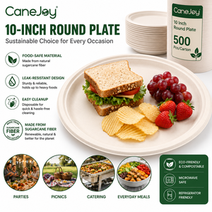 Best Quality 10 Inch Heavy Duty Bagasse <b>Disposable</b> <b>Plate</b> | Eco-Friendly Biodegradable BPA Free Microwave Safe Compostable Dinner - Product Image 3