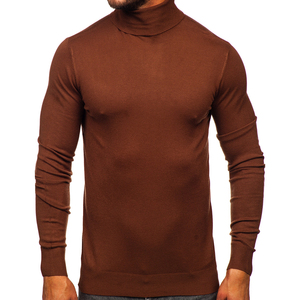 Men's Autumn Solid Color Knitted <b>Turtleneck</b> <b>Sweater</b> Full Sleeve Regular Fit Pullover Warm High Quality Wool Blend Brown - Product Image 1