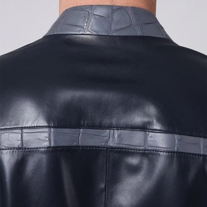 Chaqueta Bomber de Cuero Negra para Hombre, Estilo Moto con Grabado Croco, Cierre Frontal con Cremallera, Cuello Camisero, Resistente al Viento, para Otoño - Product Image 6
