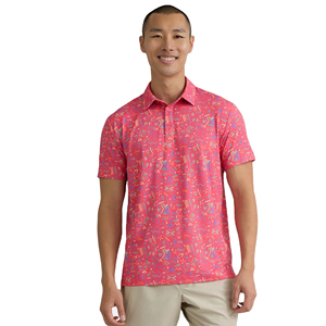 เสื้อโปโลพิมพ์ลายนามธรรมสีชมพูแบบกำหนดเองสำหรับผู้ชาย เสื้อโปโลกอล์ฟลำลองผ้าโพลีเอสเตอร์พรีเมียม ระบายอากาศได้ดี น้ำหนักเบา โรงงานรับผลิตแบบ OEM ODM - Product Image 2