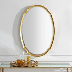 Miroir mural ovale plaqué or, décoration artistique glamour, miroir d'appoint pour entrée, pièce unique - Product Image 1