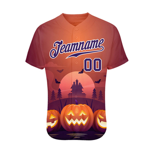Camiseta de Béisbol Personalizada de Halloween para Hombre, Manga Corta, Impresión Sublimada, Poliéster Transpirable, Corte Regular, Cierre de Botones, Nombre del Equipo 00 - Product Image 1