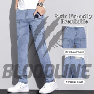 Jeans Casuales de Mezclilla Negros de Pierna Recta para Hombre, Jeans de Algodón de Cintura Media, Estilo Otoñal, Jeans de Mezclilla Bloodline para Hombre, Calidad Premium - Product Image 4