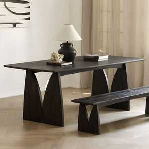 Ensemble de table à manger en bois massif design, base géométrique sculpturale, mobilier de salle à manger moderne et luxueux, déclaration architecturale - Product Image 3