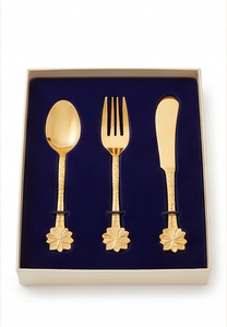 Ensemble de couverts plaqués or avec manche floral, cuillère, fourchette, couteau, métal, design glamour, pour la vaisselle de mariage - Product Image 6