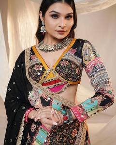 Women Lehenga Choli Set Mirror Work Digital Print Traditional Indian Pakistani Outfit for Wedding Party - Product Image 2