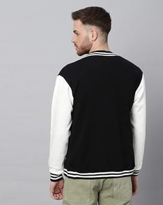 Blouson universitaire homme noir et blanc avec imprimé lettre I, en polaire, décontracté, coupe droite, col rabattu, simple boutonnage, pour l'automne - Product Image 4