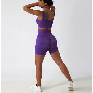 Nouveau style sexy, ensemble 2 pièces uni à col montant, soutien-gorge de sport sans couture pour femme, idéal pour le fitness, le yoga et la gym, personnalisable - Product Image 3