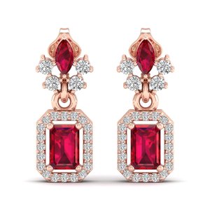 Boucles d'oreilles pendantes REYES exquises en argent sterling 925 avec moissanite et pierre précieuse rubis en or rose 14 carats, bijoux pour mariage et soirée - Product Image 2
