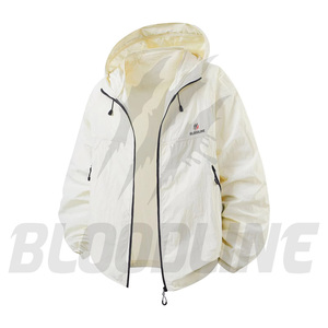BLOODLINE Chaqueta unisex a prueba de viento de manga larga para todas las estaciones, abrigo deportivo con capucha blanca para exteriores - Product Image 1
