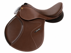 Selle de dressage anglaise Euro Rider 01 en cuir véritable avec arceau en plastique, couleur marron, pour usage équestre - Product Image 1