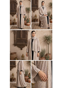 Abaya islámica Safaa de viscosa con tejido jacquard - Abaya de lujo con patrón étnico Jamawar, prenda modesta para mujer. - Product Image 6