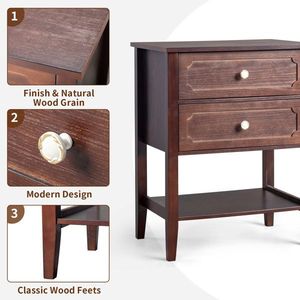 2 <b>Drawer</b> Wood Nightstand End <b>Side</b> <b>Table</b> for Bedroom & Living Room - Product Image 4