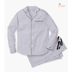 Conjunto de Pijama de Dos Piezas de Manga Larga para Hombre, Tejido Suave de Verano, 100% Algodón, Ropa de Dormir Informal - Product Image 1