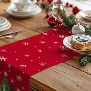 Runner da Tavola Natalizio Stile Fattoria 13x72 Pollici con Alberi di Natale e Fiocchi di Neve per Cucina e Sala da Pranzo - Product Image 5