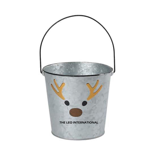 Seau de Noël classique en métal galvanisé, forme ronde, finition argentée, vierge pour sublimation, produit phare - Product Image 6